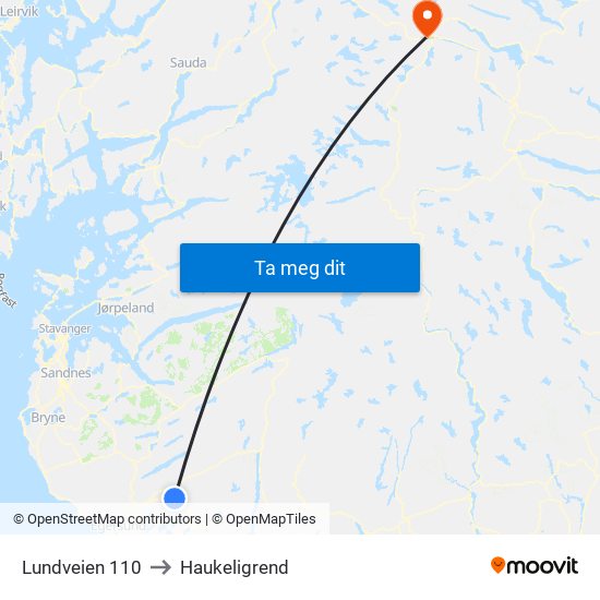 Lundveien 110 to Haukeligrend map