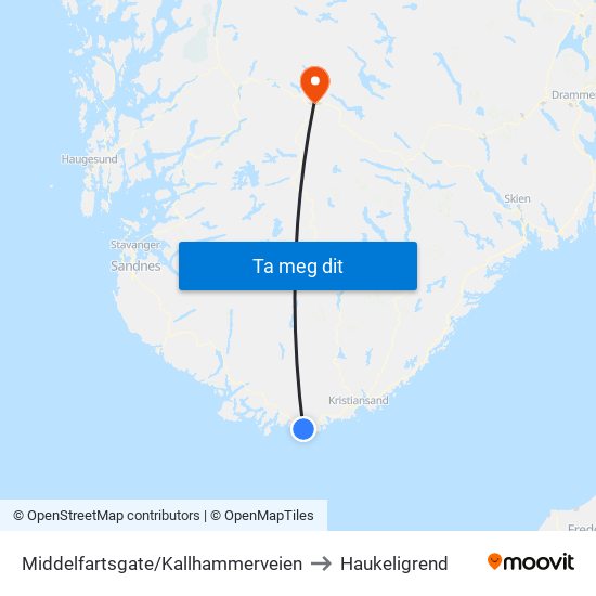 Middelfartsgate/Kallhammerveien to Haukeligrend map