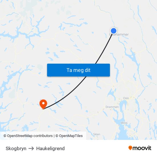 Skogbryn to Haukeligrend map