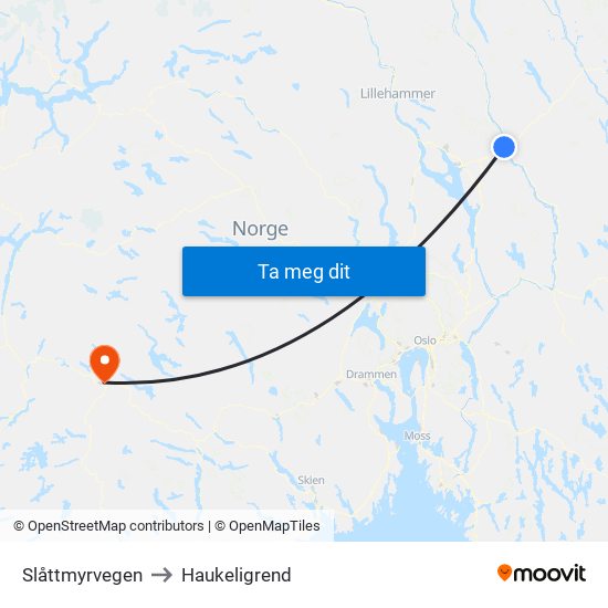 Slåttmyrvegen to Haukeligrend map