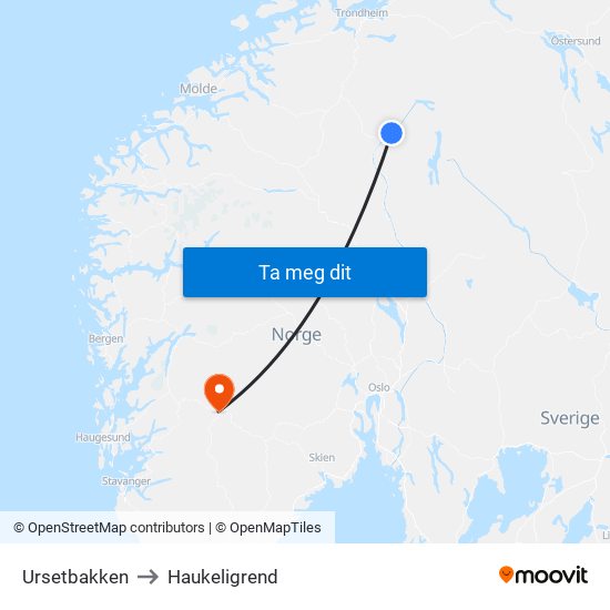 Ursetbakken to Haukeligrend map