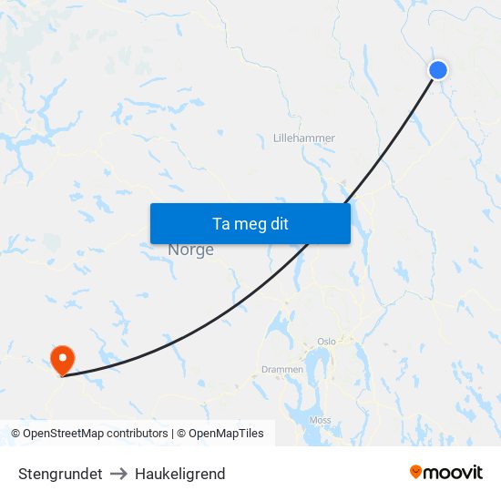 Stengrundet to Haukeligrend map