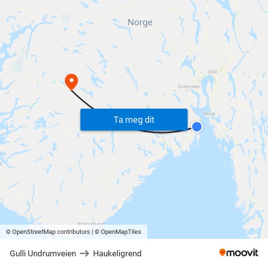 Gulli Undrumveien to Haukeligrend map