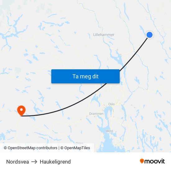 Nordsvea to Haukeligrend map