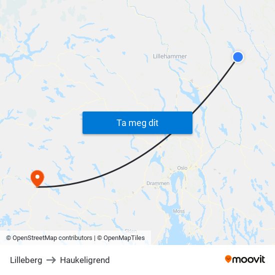 Lilleberg to Haukeligrend map