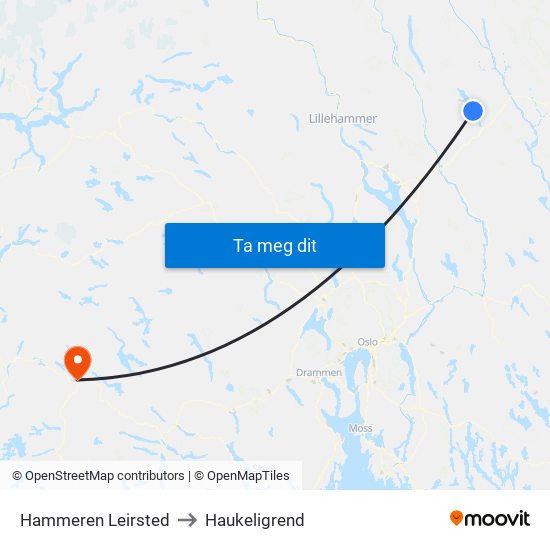 Hammeren Leirsted to Haukeligrend map