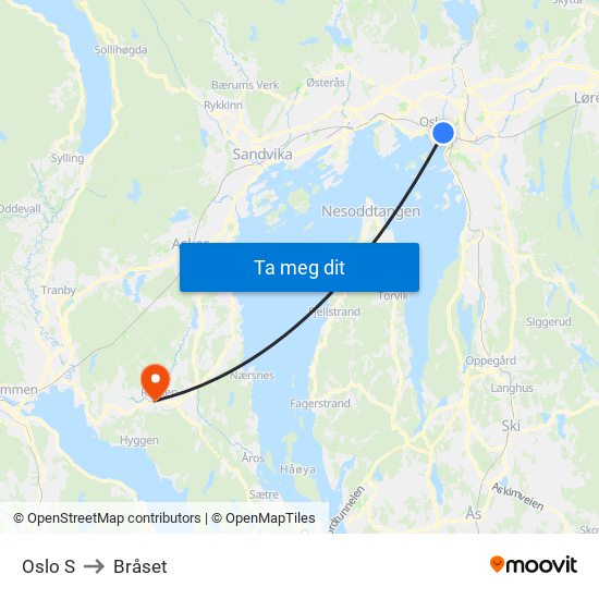Oslo S to Bråset map
