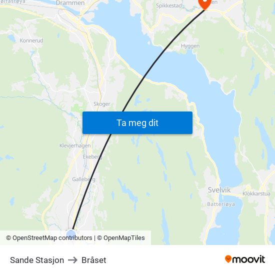 Sande Stasjon to Bråset map