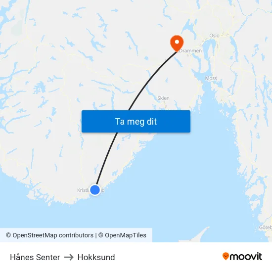 Hånes Senter to Hokksund map