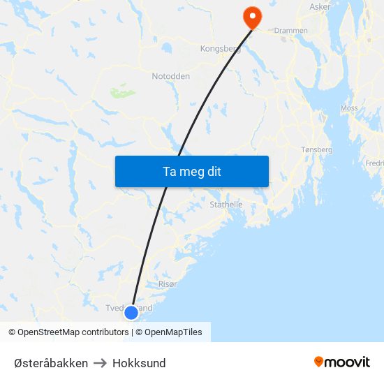 Østeråbakken to Hokksund map