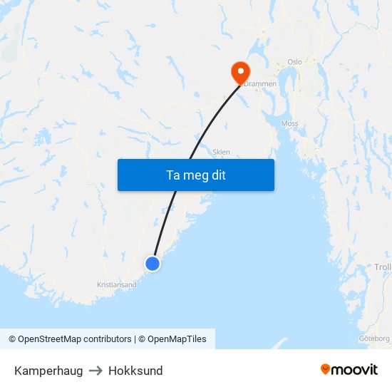 Kamperhaug to Hokksund map