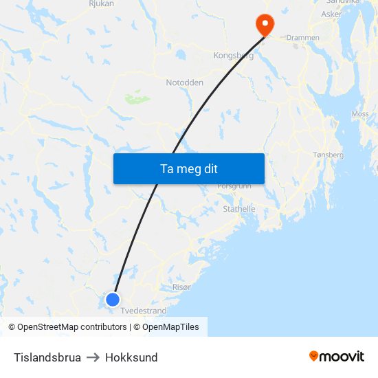 Tislandsbrua to Hokksund map