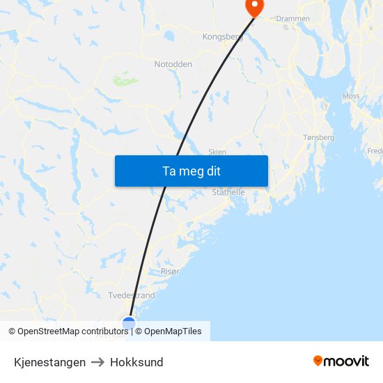 Kjenestangen to Hokksund map