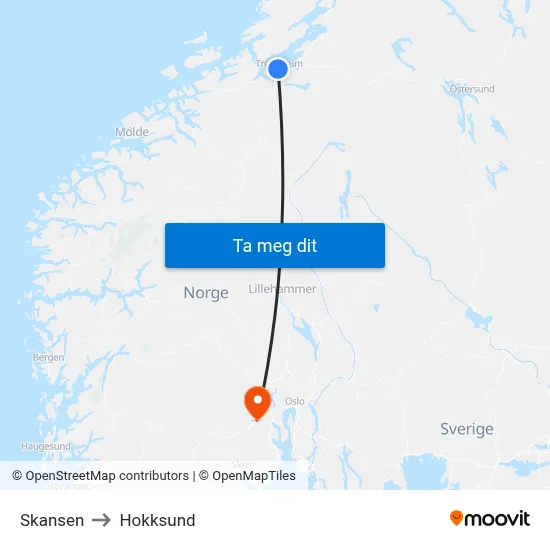 Skansen to Hokksund map
