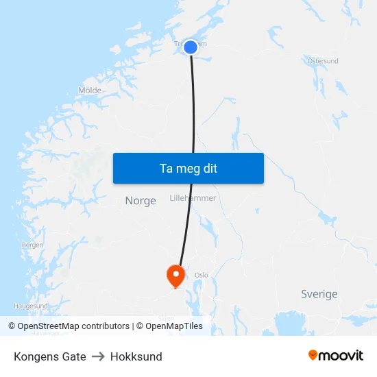 Kongens Gate to Hokksund map