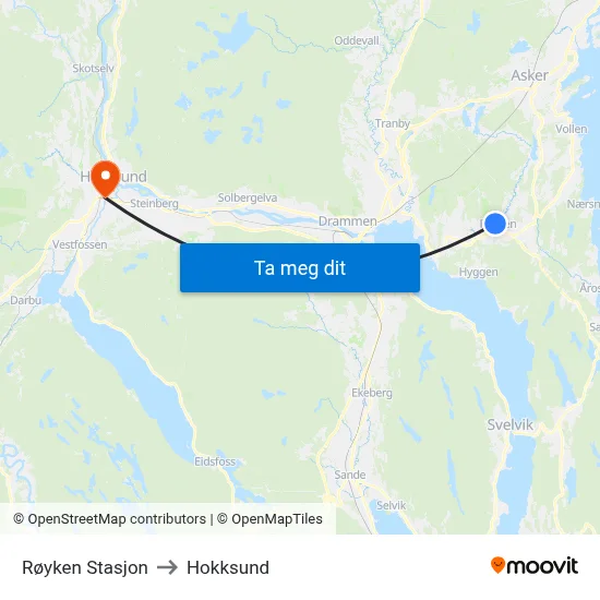 Røyken Stasjon to Hokksund map