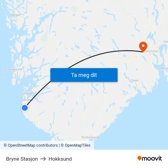 Bryne Stasjon to Hokksund map