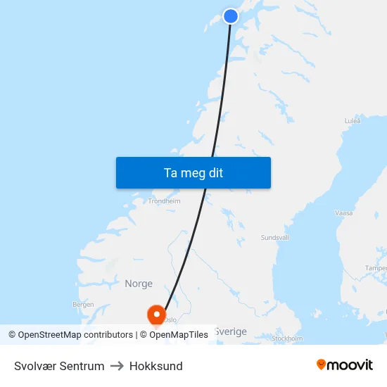 Svolvær Sentrum to Hokksund map