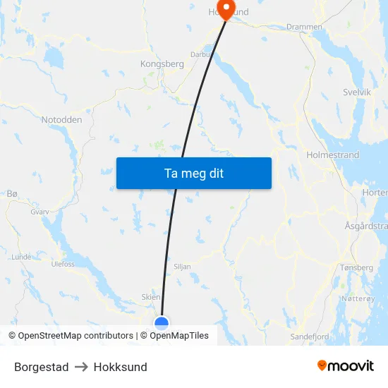 Borgestad to Hokksund map