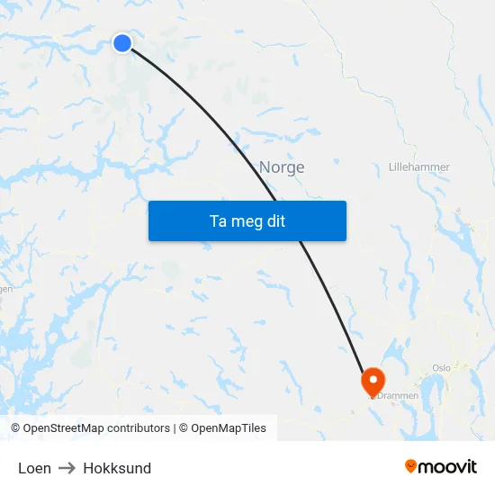 Loen to Hokksund map