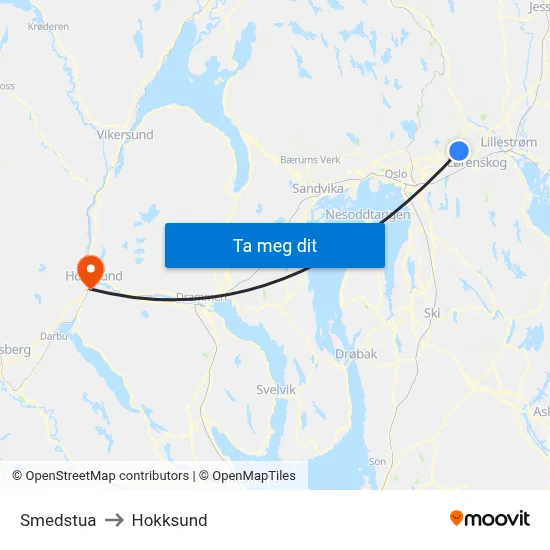 Smedstua to Hokksund map