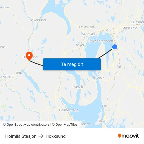 Holmlia Stasjon to Hokksund map