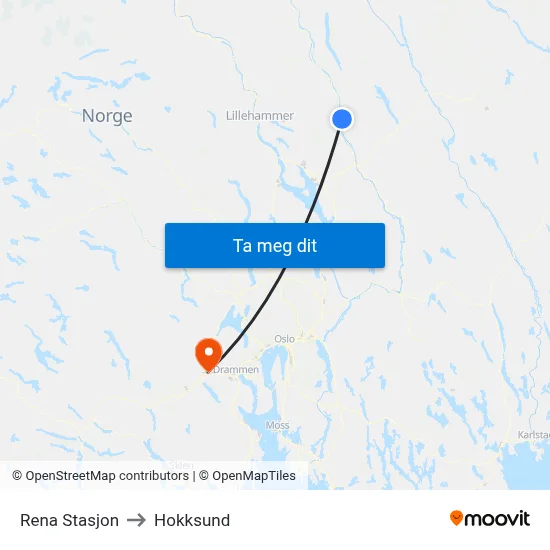Rena Stasjon to Hokksund map