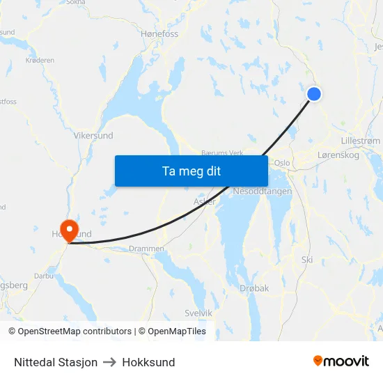 Nittedal Stasjon to Hokksund map