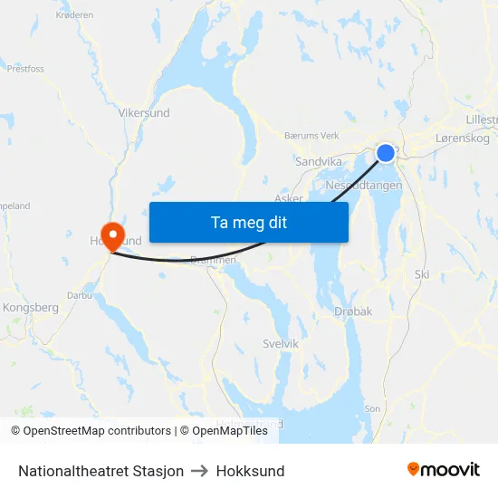 Nationaltheatret Stasjon to Hokksund map