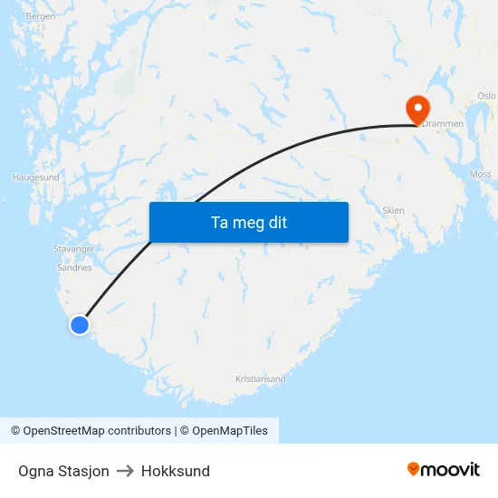 Ogna Stasjon to Hokksund map