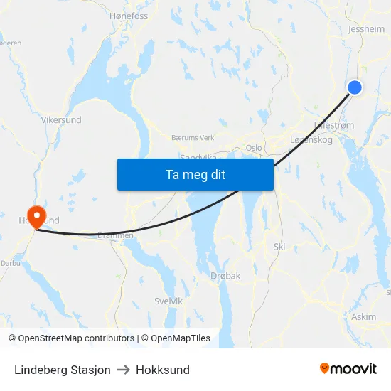 Lindeberg Stasjon to Hokksund map