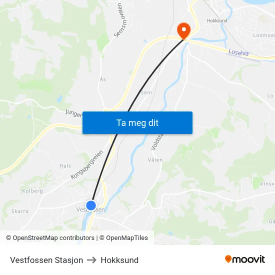 Vestfossen Stasjon to Hokksund map