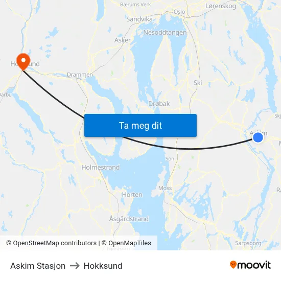 Askim Stasjon to Hokksund map