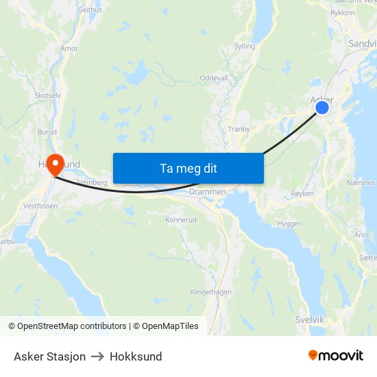 Asker Stasjon to Hokksund map