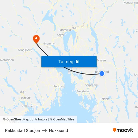 Rakkestad Stasjon to Hokksund map
