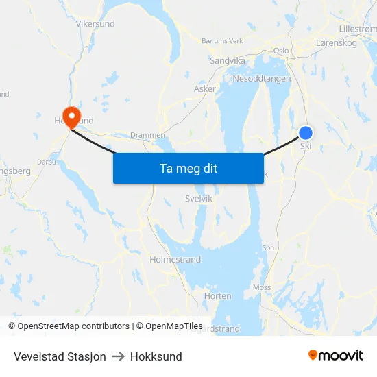 Vevelstad Stasjon to Hokksund map