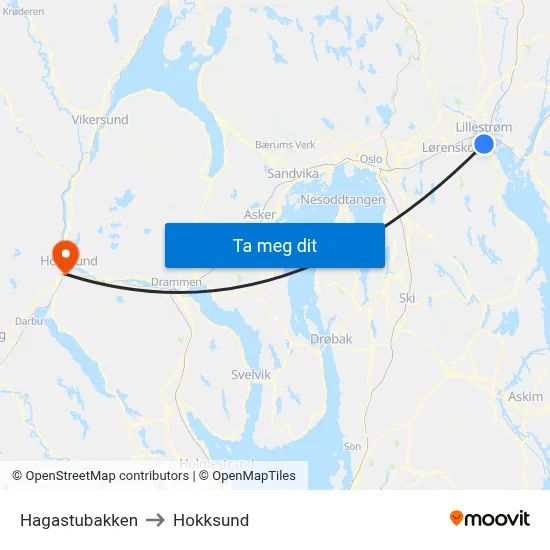 Hagastubakken to Hokksund map