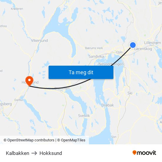 Kalbakken to Hokksund map