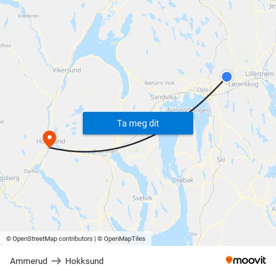 Ammerud to Hokksund map