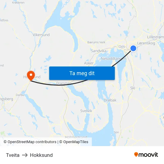 Tveita to Hokksund map