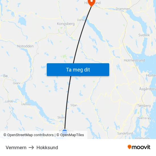 Vemmern to Hokksund map