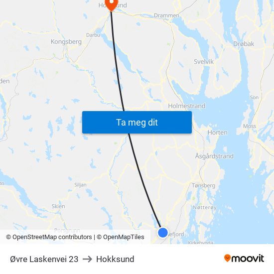 Øvre Laskenvei 23 to Hokksund map
