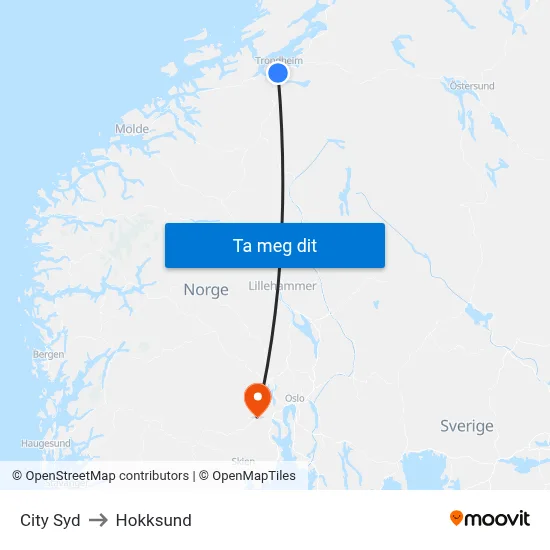 City Syd to Hokksund map