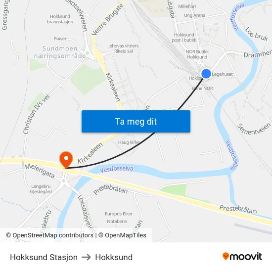 Hokksund Stasjon to Hokksund map