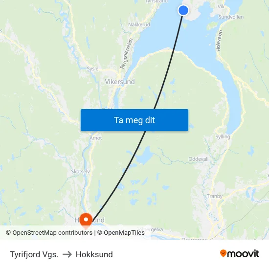 Tyrifjord Vgs. to Hokksund map