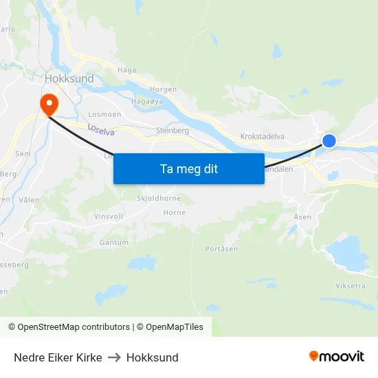 Nedre Eiker Kirke to Hokksund map