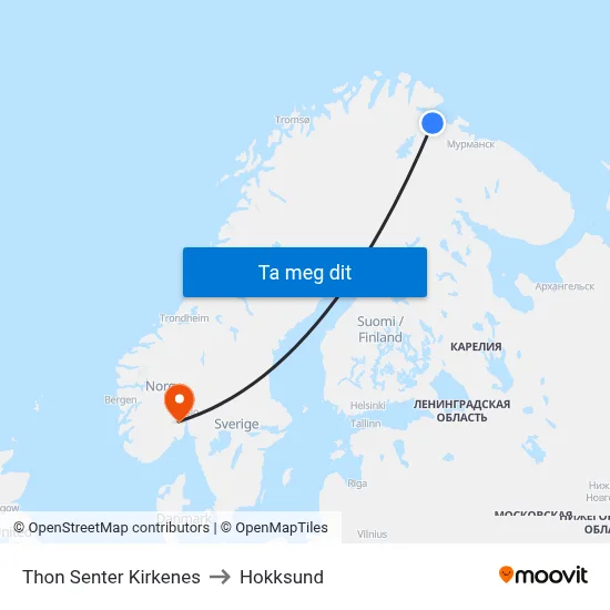 Thon Senter Kirkenes to Hokksund map