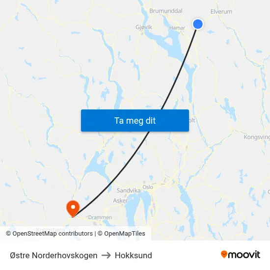 Østre Norderhovskogen to Hokksund map