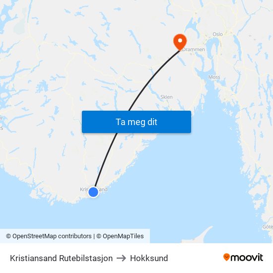 Kristiansand Rutebilstasjon to Hokksund map