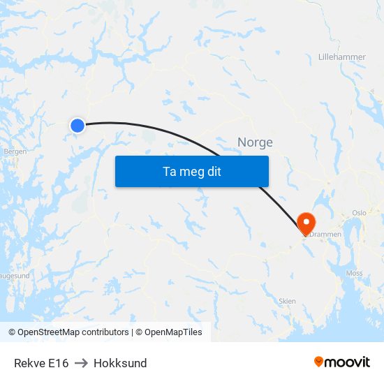 Rekve E16 to Hokksund map